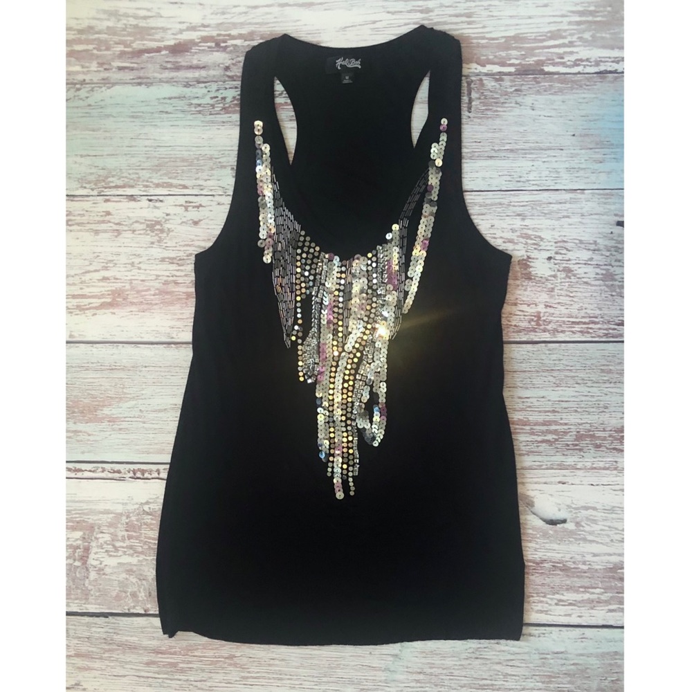 SOLD Hale Bob Women's Black Tank Top with Silver Sequins Size M